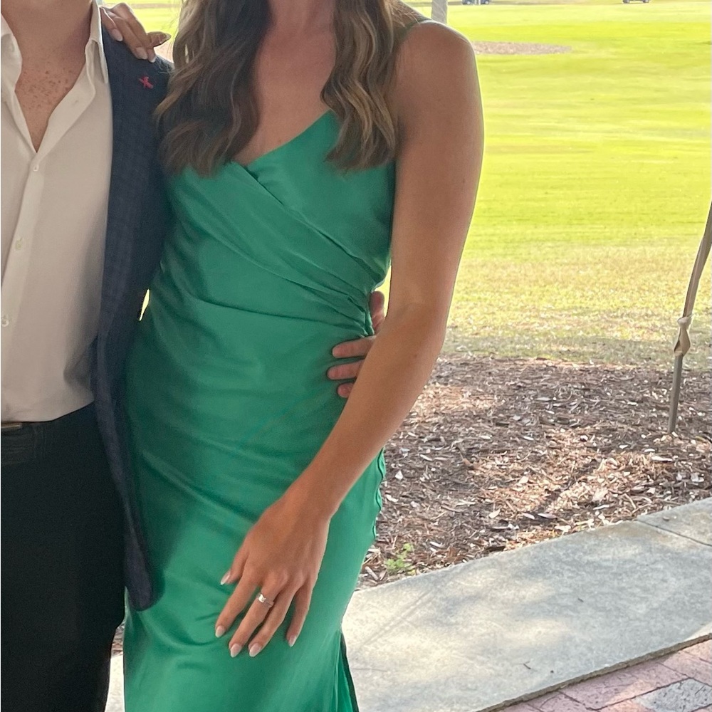 COPY - Satin Bright Green Midi Length Formal Dress